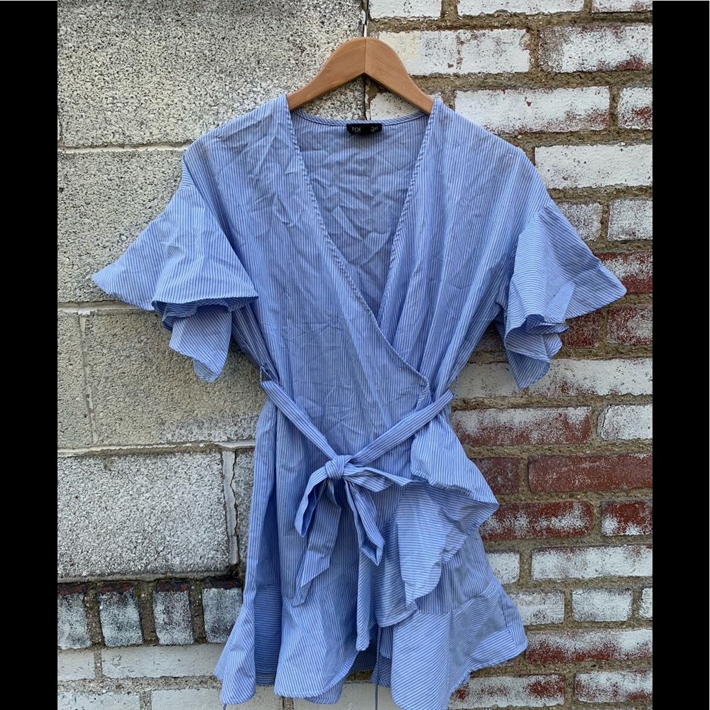 Top Shop NEW! Ruffled Blue&White Striped Dress